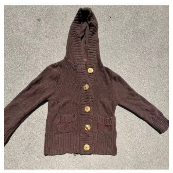 Fossil brown sweater. Has big oversized buttons Hoodie. 2 pockets sz large wool - Picture 2 of 7